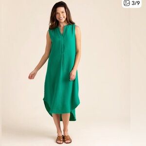 SEDGE holland dress in lightweight gauze, sleeveless,v-neck in Rainforest NWT